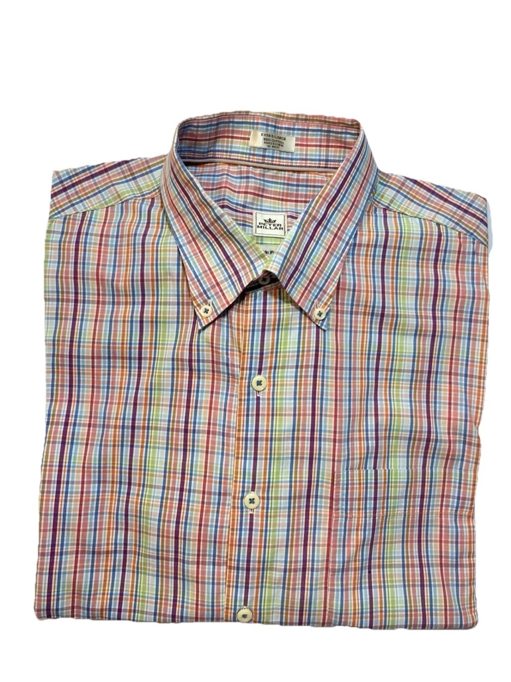 Peter Millar Seaside Finish Men’s Button-Down Plaid Shirt  XL long sleeve